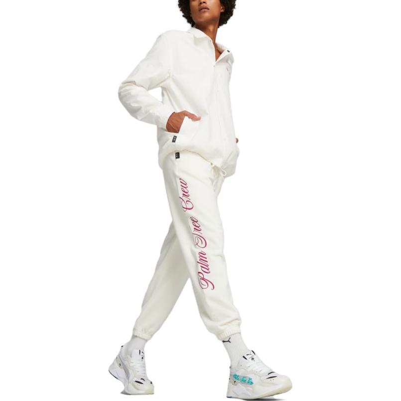 Puma Palm Tree Crew Coach Jacket Solid Color Single-Breasted Embroidered Collar Letter Jacket Men Jacket White 622296-65