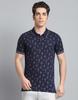 Herren Bedrucktes Marineblaues T-Shirt mit Kragen und Halbarm