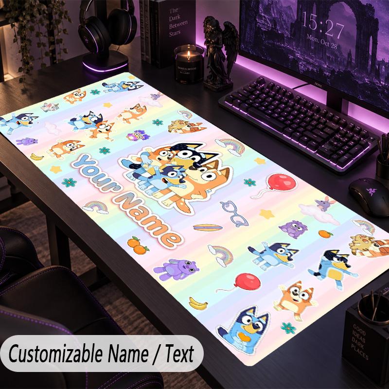 Large Mouse PadBluey Custom Name Text Personalized Desk Mat Non Slip Gaming Pad