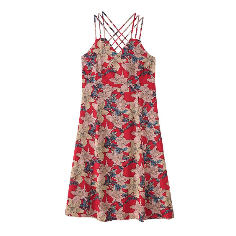 

Женское платье больших размеров с зауженной талией и стройнящим силуэтом, украшенное цветочными бретельками-халтер — это новый летний стиль с нотками элегантности 6XL красный