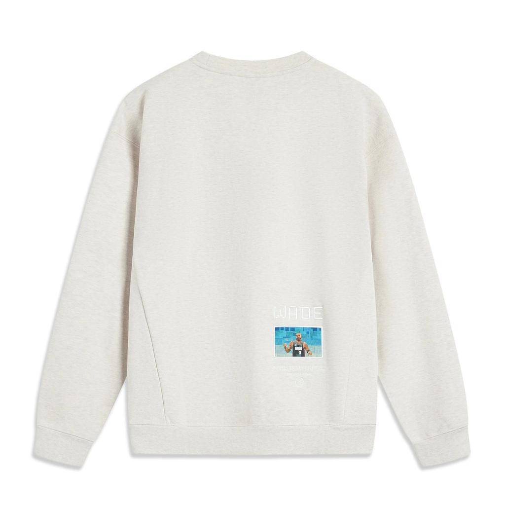 Li Ning Wade Series Letter Round Neck Comfortable Breathable Versatile Loose Sweatshirt Men Sweatshirt Flower-Gray Tile-Gray AWDUG85-2