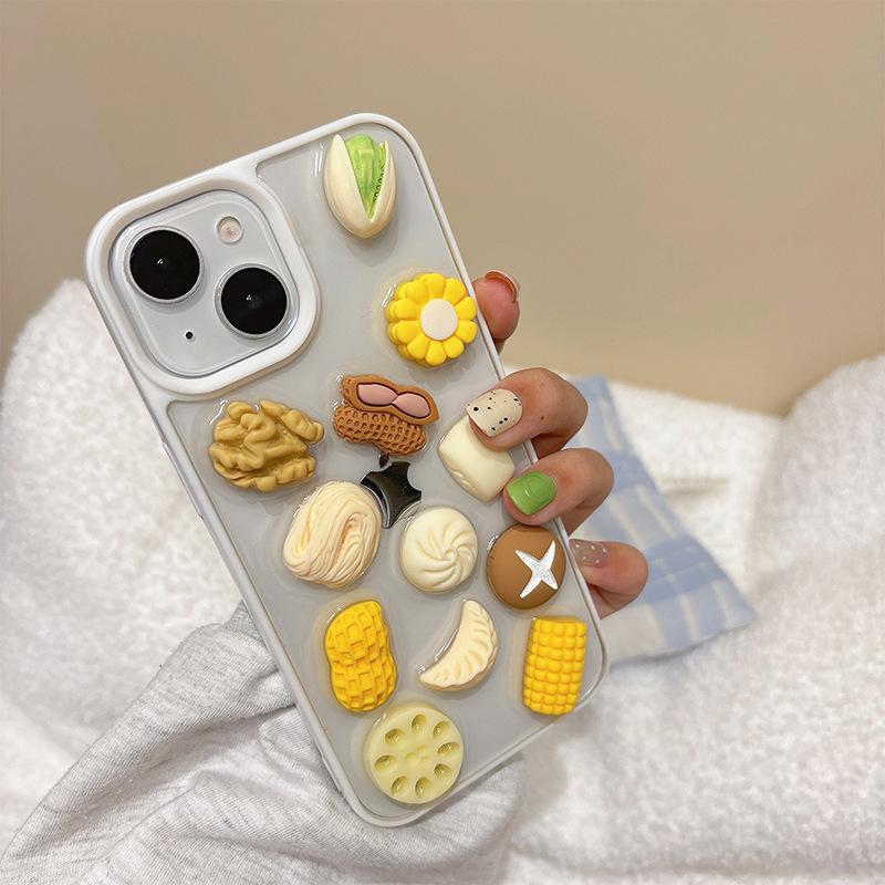 

Creative 3D Corn Bun for IPhone Case for Apple 17Promax Transparent 15 Drop Adhesive Anti Drop For iPhone 7/8/SE 2020