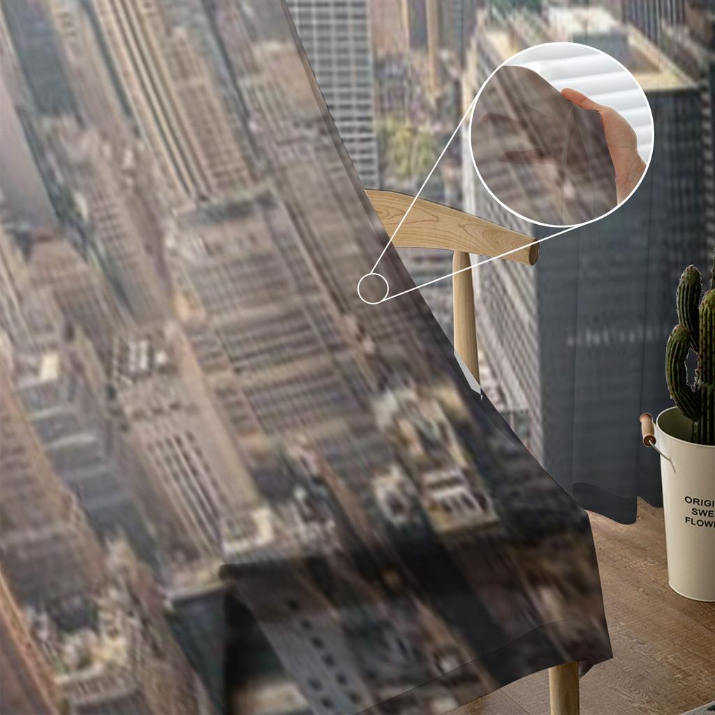 New York City Skyline Mit Blauem Bewölktem Himmel Und Sonnenstrahlen Transparente Vorhänge für Wohnzimmer Schlafzimmer Fenster Voiles Tüllvorhang