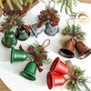 Holiday Party Door Decor Christmas Bell Ornaments, Metal Double Jingle Bells Xmas Tree Hanging Wreath Accessories Decoration with Pinecones