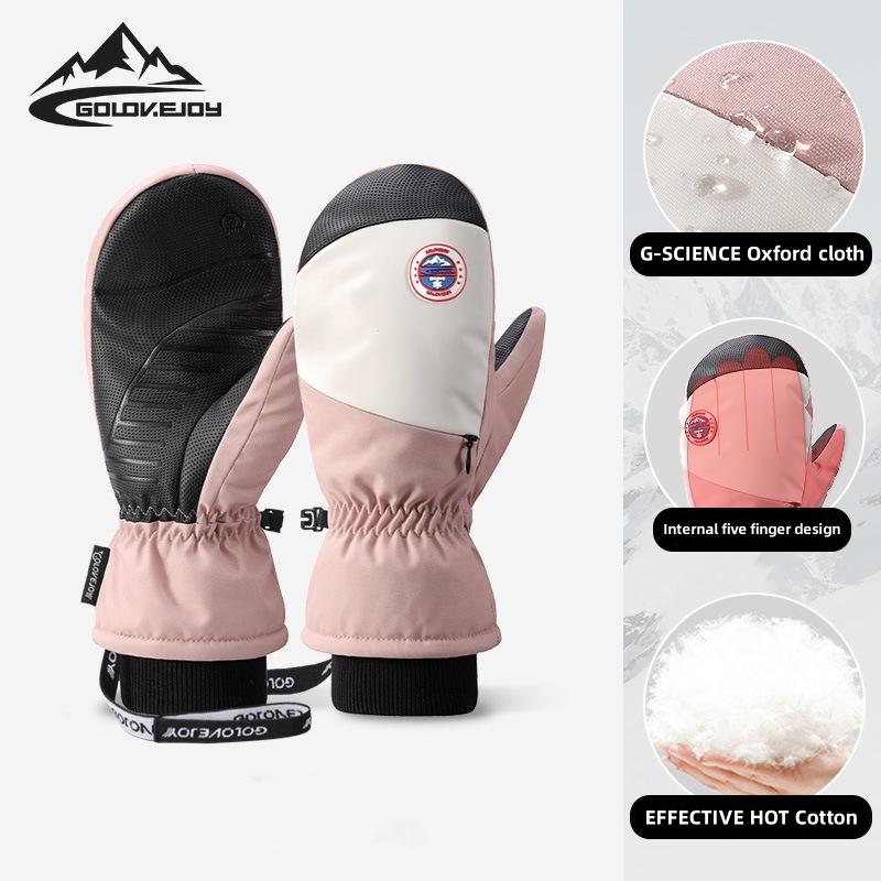 

Зимние перчатки для сноубординга для мужчин и женщин, ездящих на велосипедах, водонепроницаемые, утолщенные и теплые, с сенсорным экраном и пятью пальцами внутри, набор L розовый