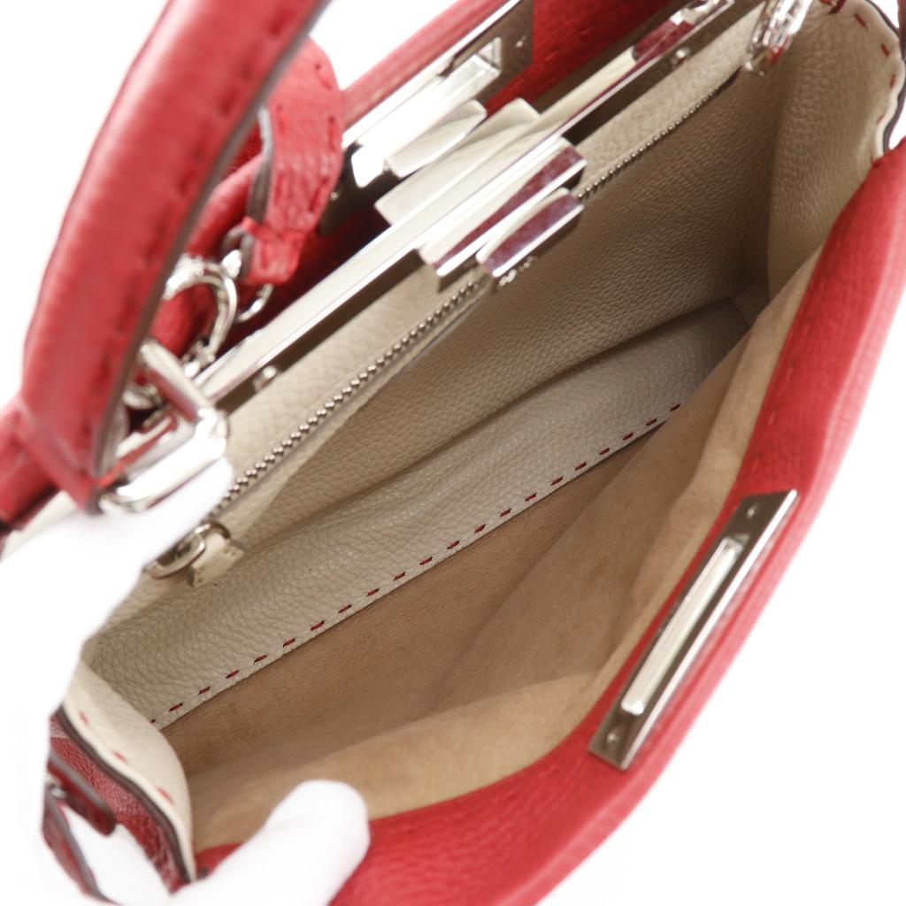 FENDI Peekaboo medium Handbag 8BN226 Celeria 2WAYShoulder Red leather Women Used