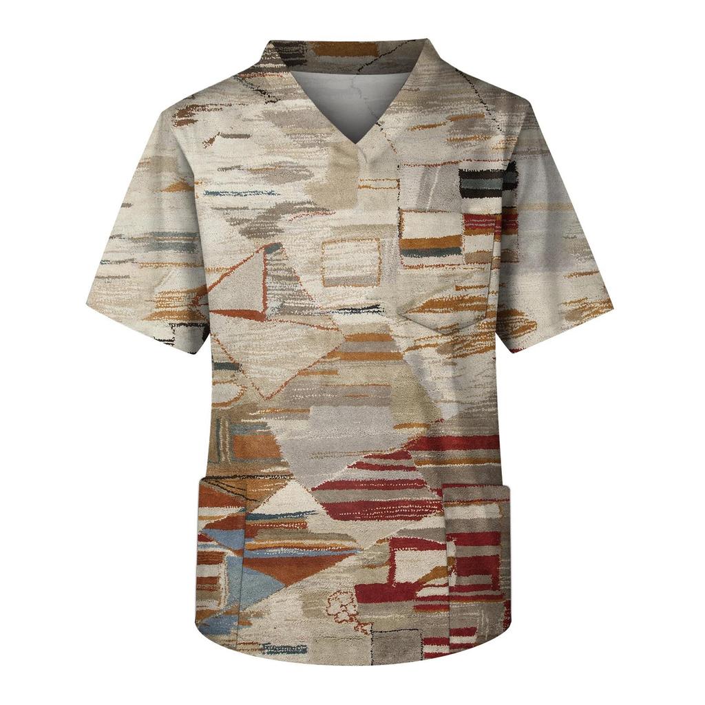 Mote Herre Kort Erm V-hals Trykket Arbeids Brystlomme Omsorgstopp