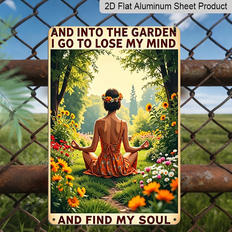 

2D Flat Vintage Garden Quote Aluminum Sign And Into The Garden I Go Yoga Girl Wall Decor Boho Yoga Wall Art Garden Decor, Backyard, Patio, Yoga 20*30cm