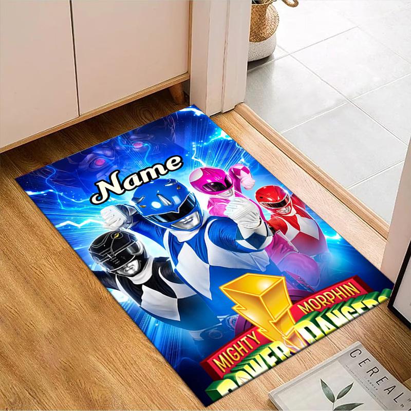 Custom Name Ranger Hero Pose Rug for Living Room, Game Rooms, Office, Bedroom, Floor Mat Playful Design, fan gifts Christmas decor