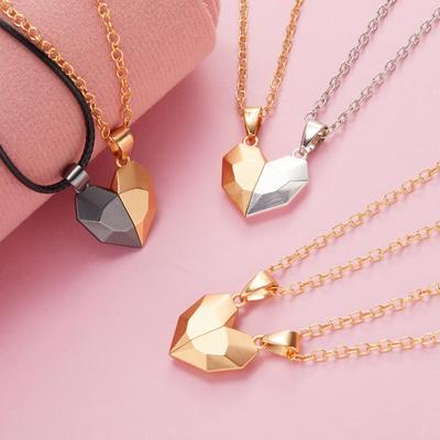 2Pcs/set Lovers Fun Magnetic Heart Couple Necklace for Women Valentine's Day Sweater Chain for Best Friend Wedding Party Gift Jewelry