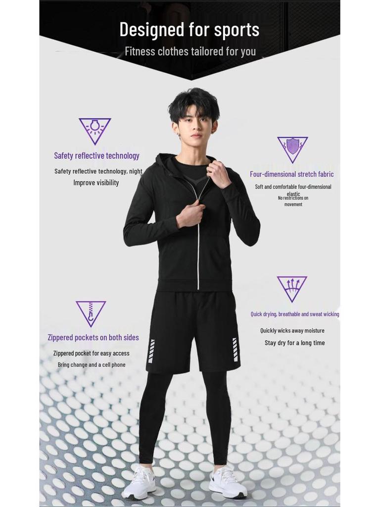 Men's Plus Velvet Quick-Dry High-Elastic Training and Running Set: Autumn/Winter Warm Fitness Tights and Base Layer.