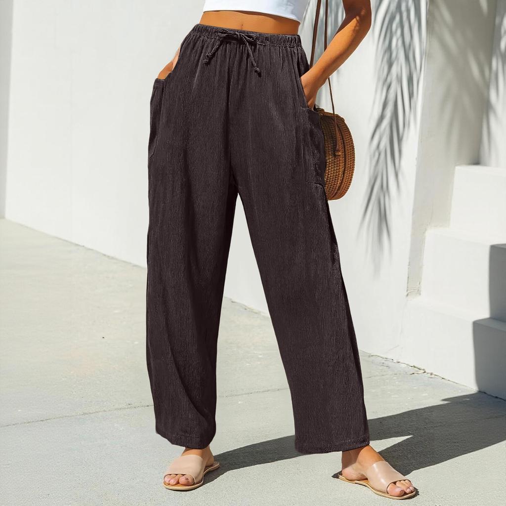 Damen Cordhose Lässig Locker Einfarbig Weites Bein Weite Version Mit Taschen