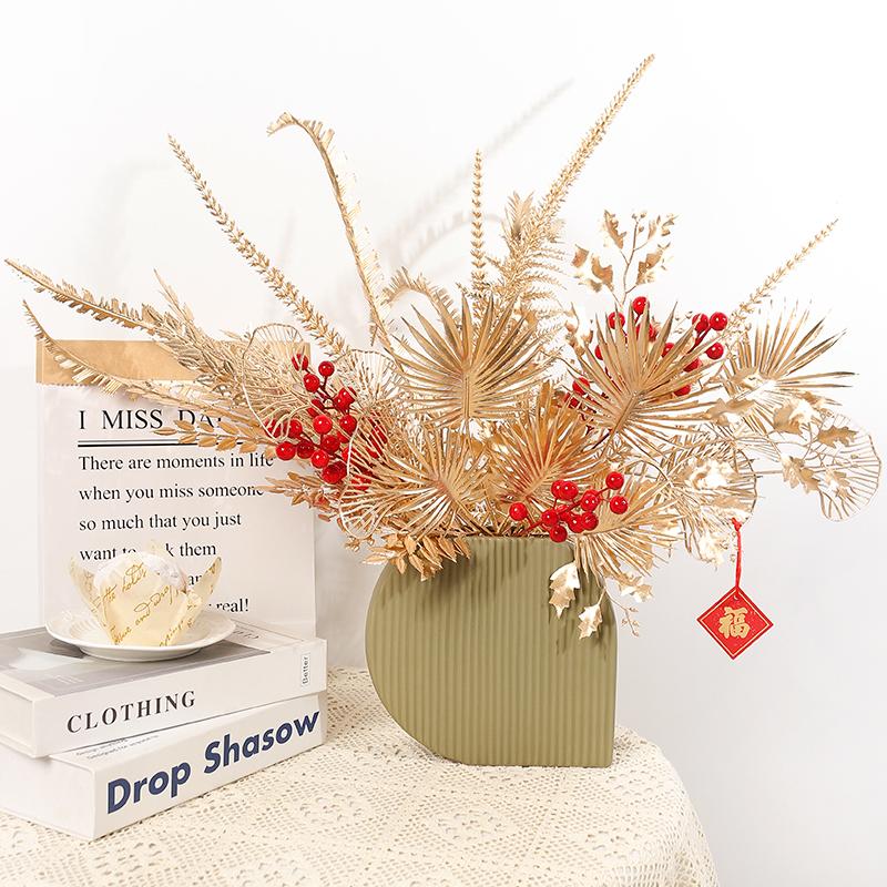 3/5Pcs Golden Artificial Flowers Bouquet for Home Decor New Year Christmas Party Decoration DIY Vase Ornaments Plant Accessories