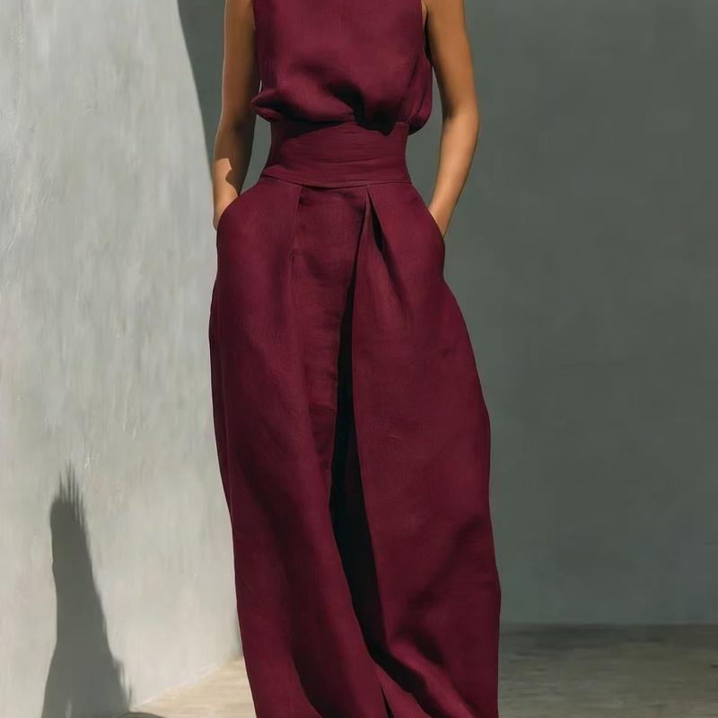 Spring and Summer European Style Women Clothing Cotton Sleeveless Casual Set
