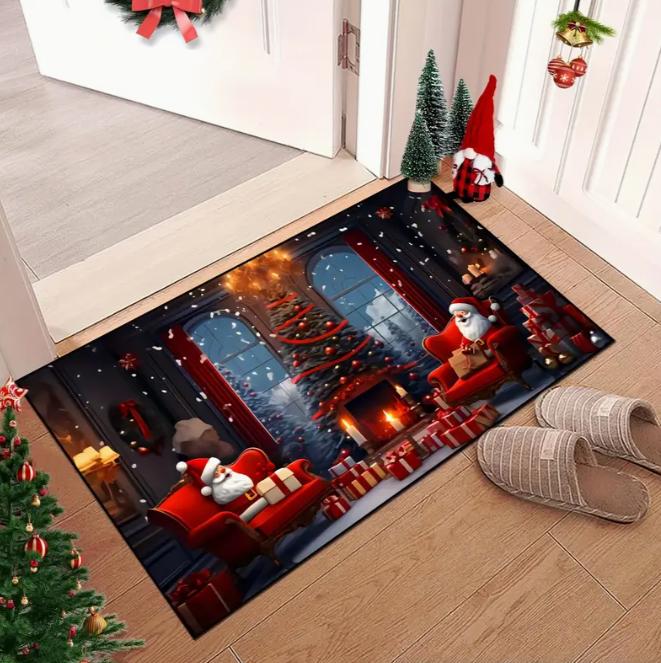 Santa Claus Pattern Door Mat Suitable for Home Holiday Decoration Machine Border Sliding Mat Indoor and Outdoor Home Welcome Mat
