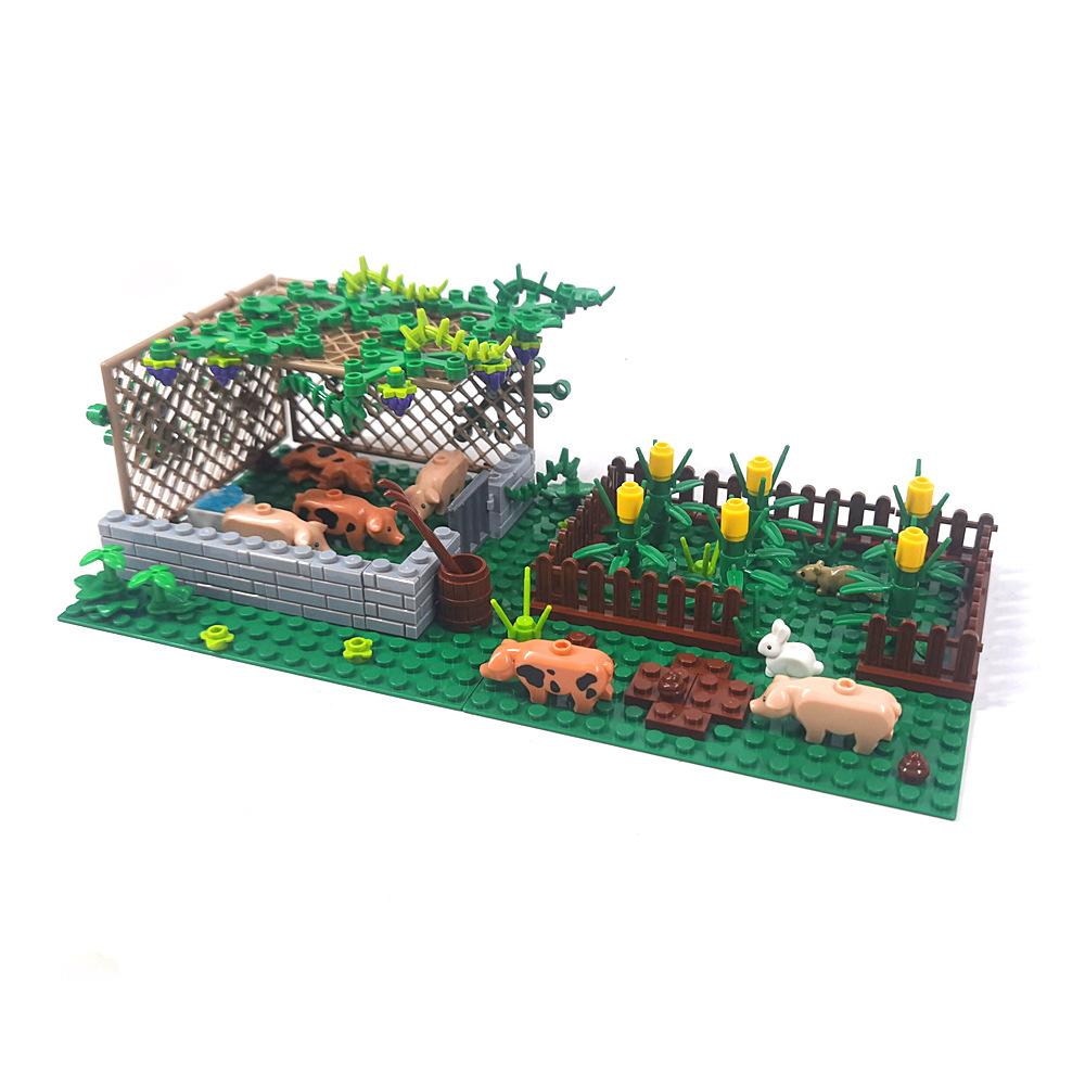 Ranch Sheep Pen Pigsty Grid Small Particle Building Block Farm Scene Grass Assembled Toys