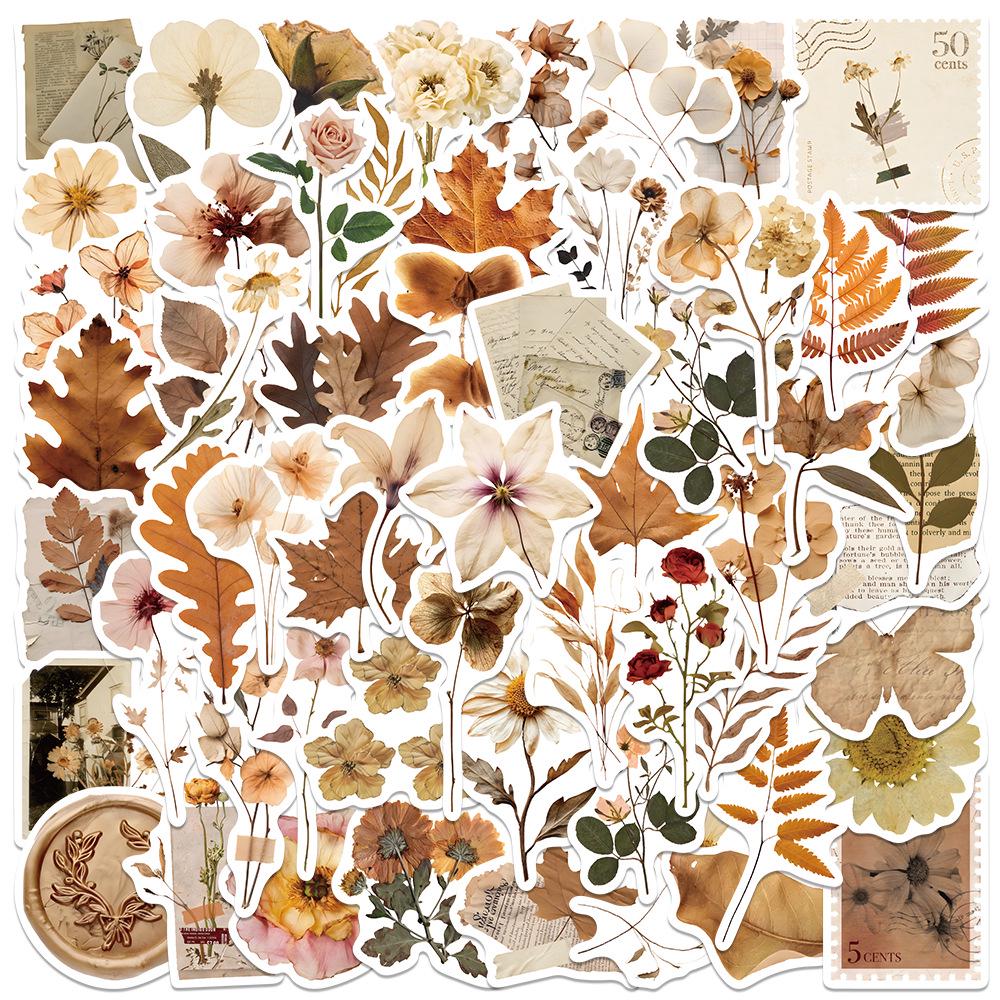 60 Sheets Dried Flower Leaf Stickers: Waterproof Decals for Suitcases, Computers, Refrigerators, and Phones