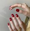 Minimalist Solid Color Press-On Nails: Cherry Red, Black, White, Blue, Green, Nude - Short Ladder Nail Art Patches