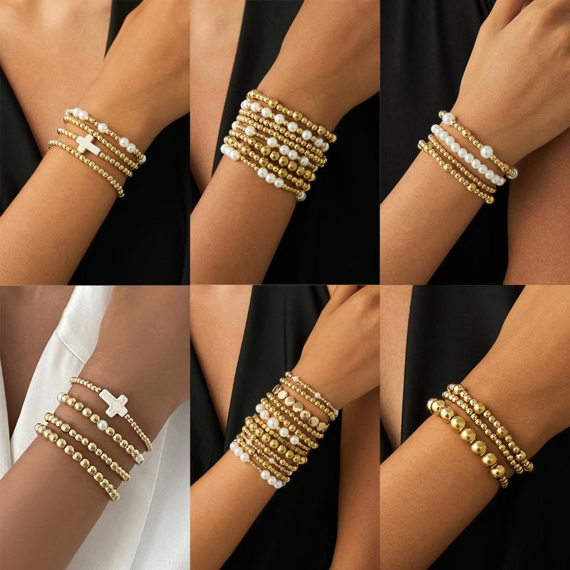 1Set Fashion Bracelets For Women New Vintage Irregular Beads Imitation Pearl Chain Jewelry Gift