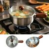 Nonstick Milk Pot with Wooden Handle Instant Noodle Lid And Handle, Stainless Steel Non-Stick Coated Induction Compatible Saucepan for Dorms
