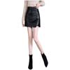 Korean Style High Waist Leather Midi Skirt with Slit - Women’s Autumn/Winter A-line Black Skirt