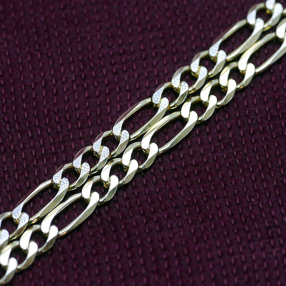 Silver One Figaro Chain Necklace for Made In Italy from 925 Sterling 18K Gold and Silver Sparkling 4mm 1mm Fine Gold Men, Silver, Plated, Cut, Wide,