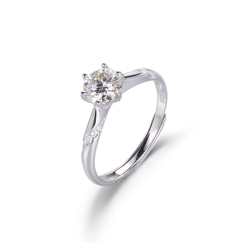 Ash Princess Moissanite Wedding Ring: S925 Sterling Silver, One Carat, Six-Prong, Fashionable Inlaid Confession Style.