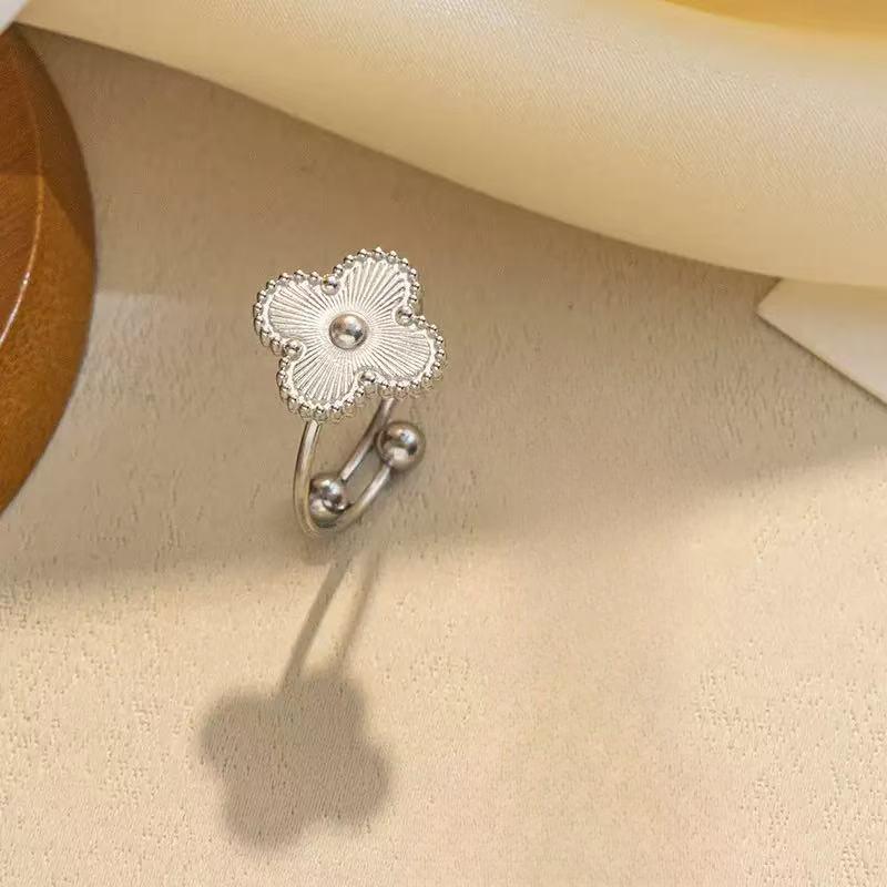 

Кольцо из нержавеющей стали с четырьмя листами клевера, регулируемое, с открытым концом, 18 карат, модные кольца со столетним дизайном серебряный