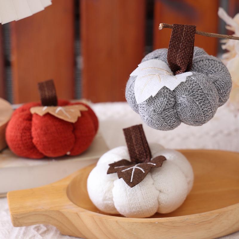 Harvest Festival Decor: Knitted Orange Pumpkin Ornaments for Window Displays & Thanksgiving Scenes