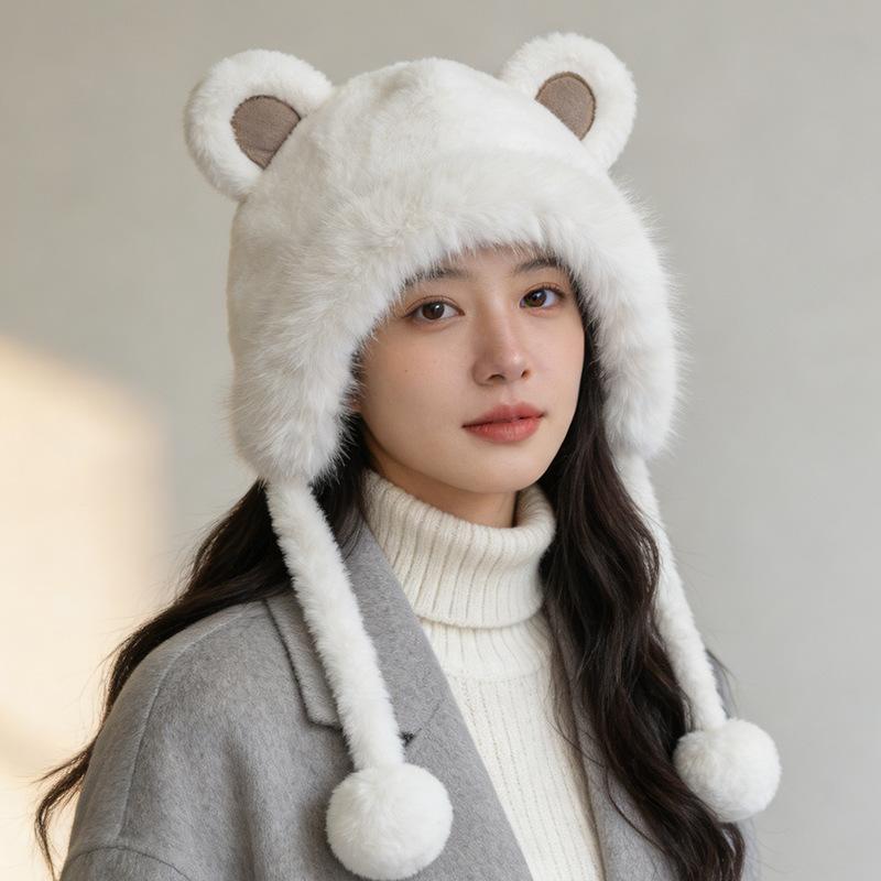 Теплый защита для ушей, плюшевая и утолщенная милая плюшевая шапка, универсальная плюшевая шапка-пуловер. M（56-58cm） молочный белый