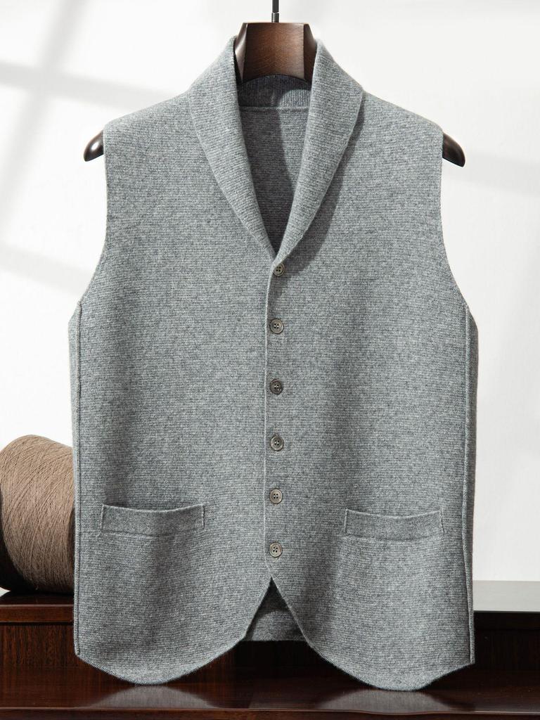 Men's Blue & Green Cashmere Vest: Button-Up Sleeveless Cardigan with Business Lapel, Casual Layering, Four-Way Stretch.