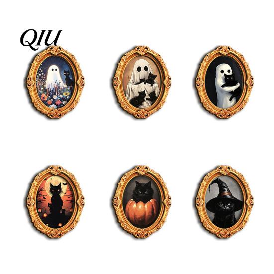 3D Refrigerator Magnet 1/6Pcs Halloween Retro Frame Magnet, Wooden Fridge Holiday Party Supplies Decoration, Memo Note Holder for Kitchen Decorations