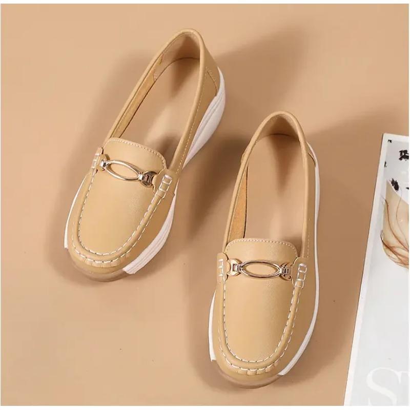 Women's Leather Wedge Loafers Non-slip Soft Sole Casual Shoes Lightweight Platform Footwear for Daily Wear