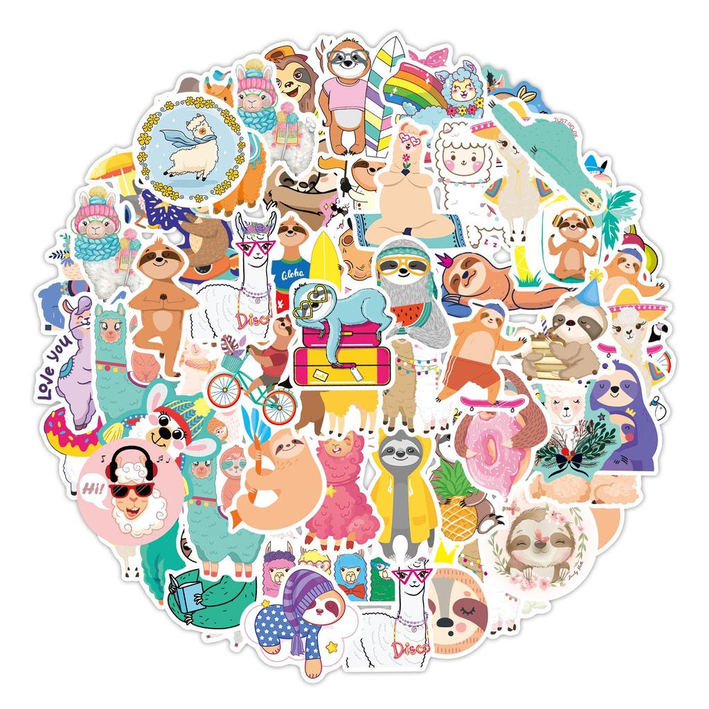 80 Pcs Sloth Alpaca Stickers for Kids Cute Animals Graffiti Sticker Decal On Laptop Fridge Water Bottle Desk Boys Girls