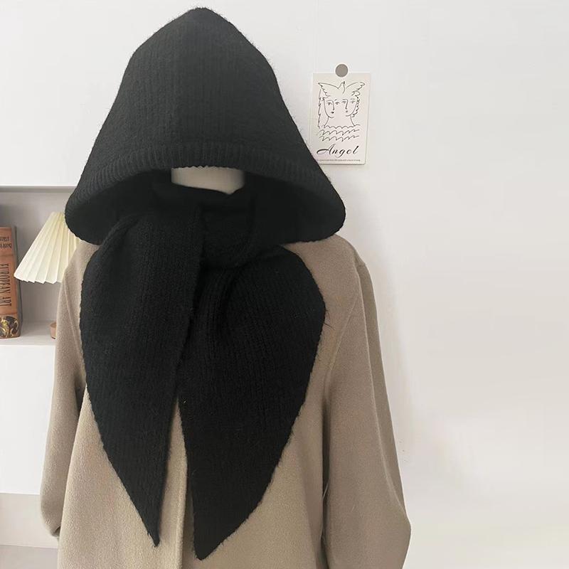 Autumn Winter Warm Hat And Scarf In One Korean Style Plain Casual Knitted Hat