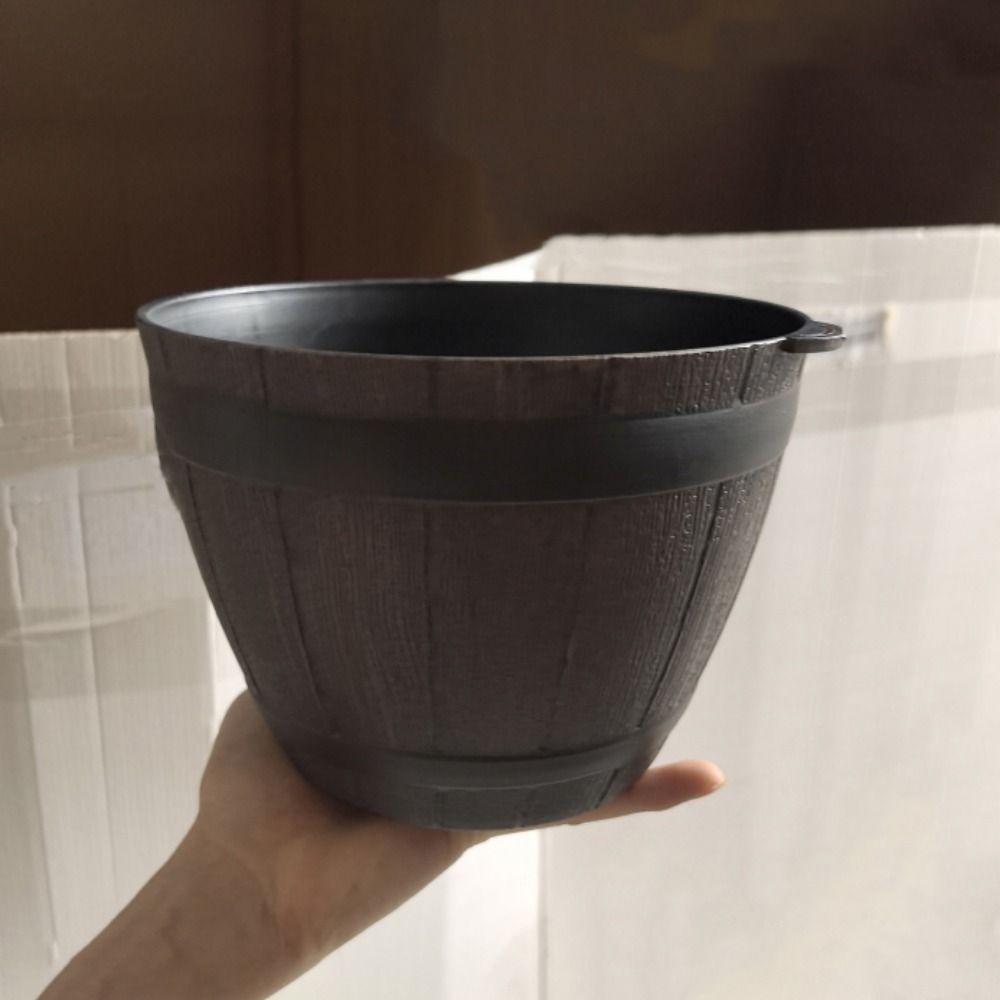 Breathable Round Flower Pot No Deformation Flower Bucket Ornament Simulation Wood Barrels  Yard