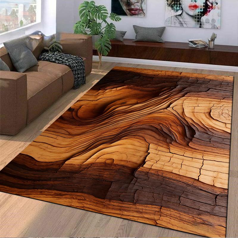 Realistic 3D Wooden Texture Pattern Carpet, Rustic Home Decor Rug Suitable for Use As an Anti-slip for Living Room Bedroom Sofas