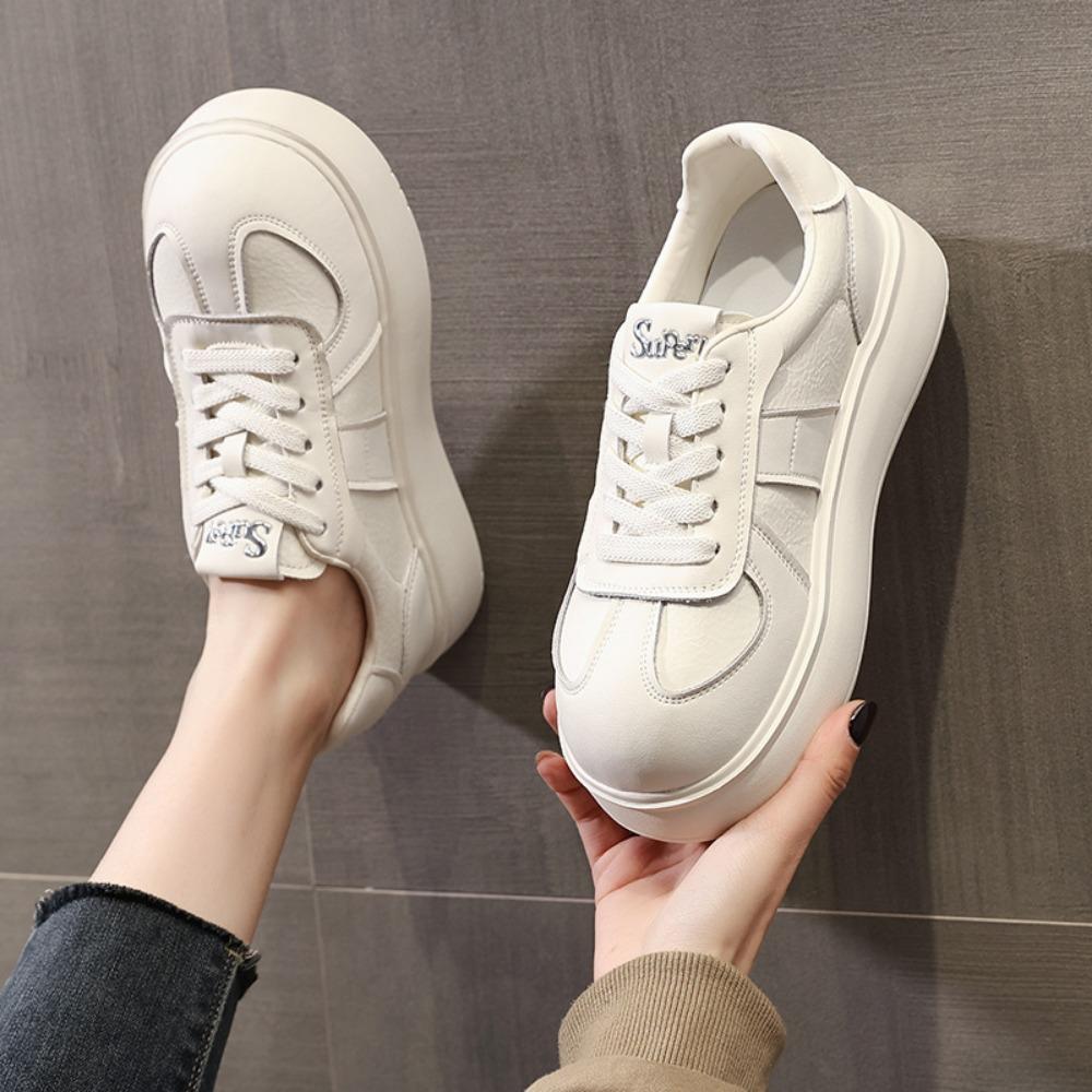 Fashion Sports Shoes for Women 2025 Spring and Autumn New Style Lace Up Casual Board Shoesbig Toe Thick Sole Lightweight Women's Shoes