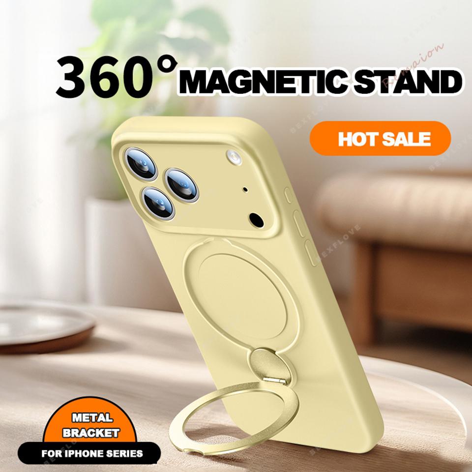 

Liquid Silicone Magnetic Bracket Phone Case For iPhone 17 13 14 15 16 Pro Max Air Plus Magsafe Stand Holder Protector Cover For iPhone 13Pro