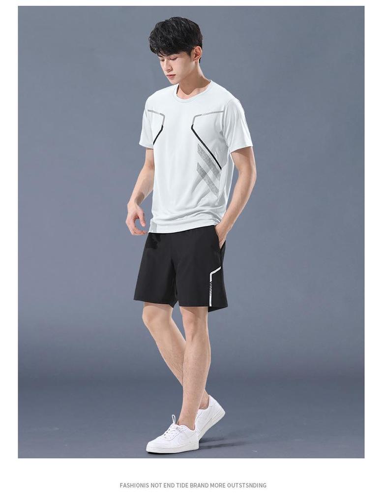 Men's Quick-Dry Ice Silk Sportswear Set - Short Sleeve T-Shirt & Shorts for Running, Summer Fitness, and Football Training.