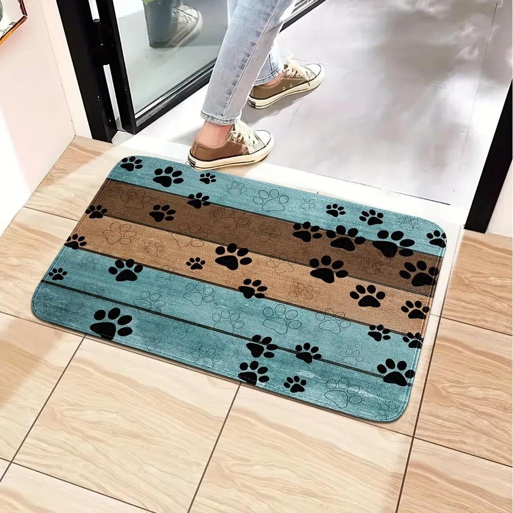 Cat Dog Paw Print Doormat Kitchen Rug Absorbent Floor Mat for Household Decor Welcome Entrance Door Mats Washable Home Carpets