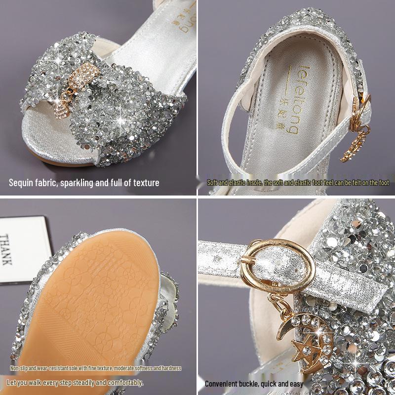 Princess Rhinestone High Heel Sandals - Non-Slip, Soft Sole Girls' Summer Fashion Shoes