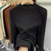 Solid Color German Fleece Polished Warm Semi-turtleneck Bottoming Shirt Women's Autumn and Winter Slim-fitting Fleece Long-sleeved T-shirt