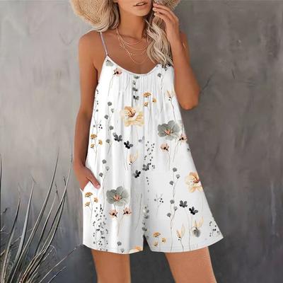 2024 Spring/Summer Sleeveless Jumpsuit for Women: European & American Cross-Border Casual Suspender Shorts with Trendy Prints