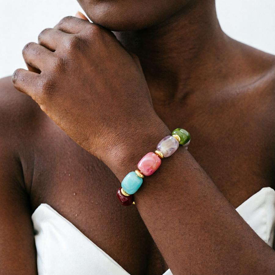 

New Women Jewelry Set Premium Selected Acrylic Beads Random Color Arrangement Summer Beach Casual Accessories Bracelet Necklace