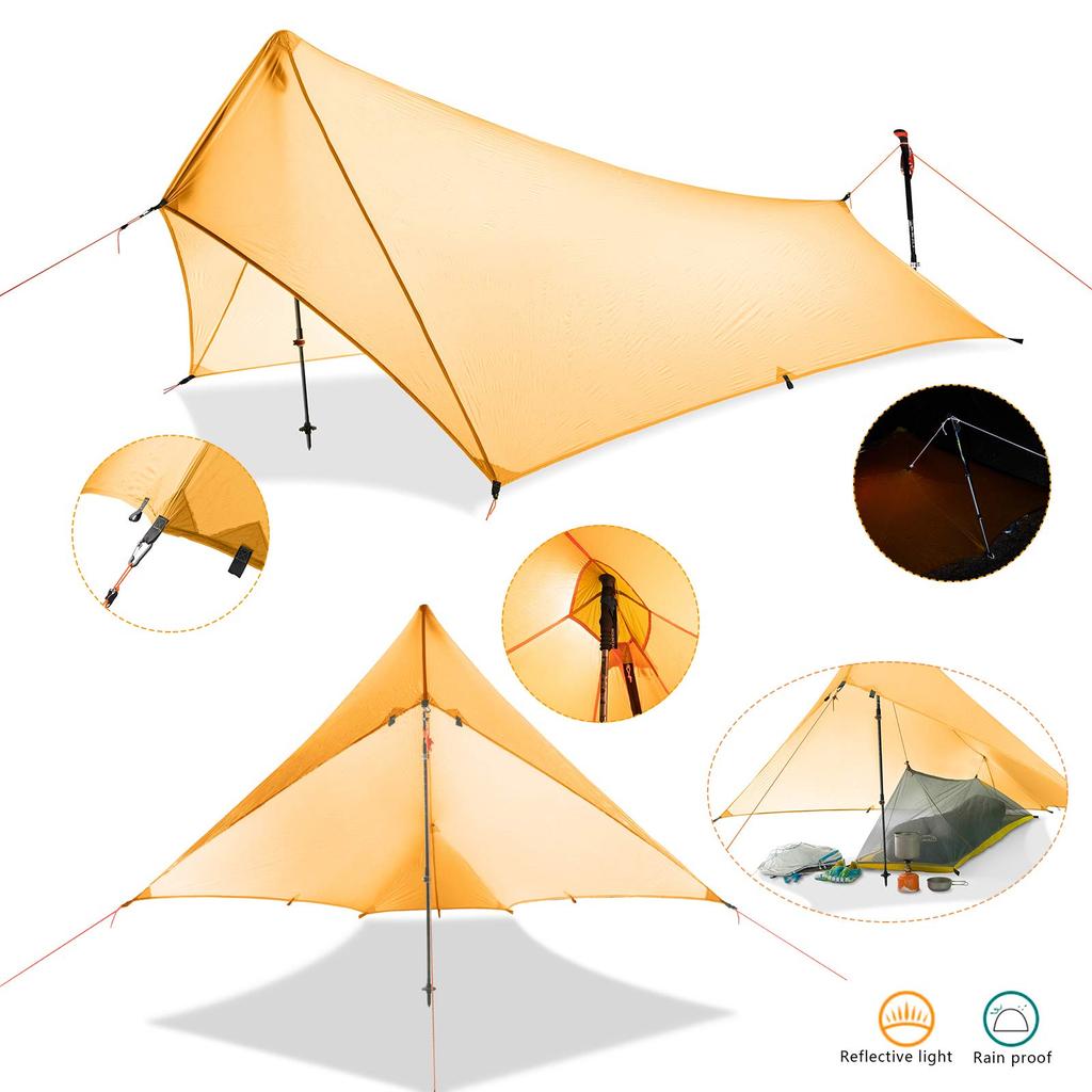 One-person mini tarp, penta tarp, wing tarp, pole tent, hiking tent, ultra-lightweight, double-sided silicone, waterproof, windproof, easy to set up
