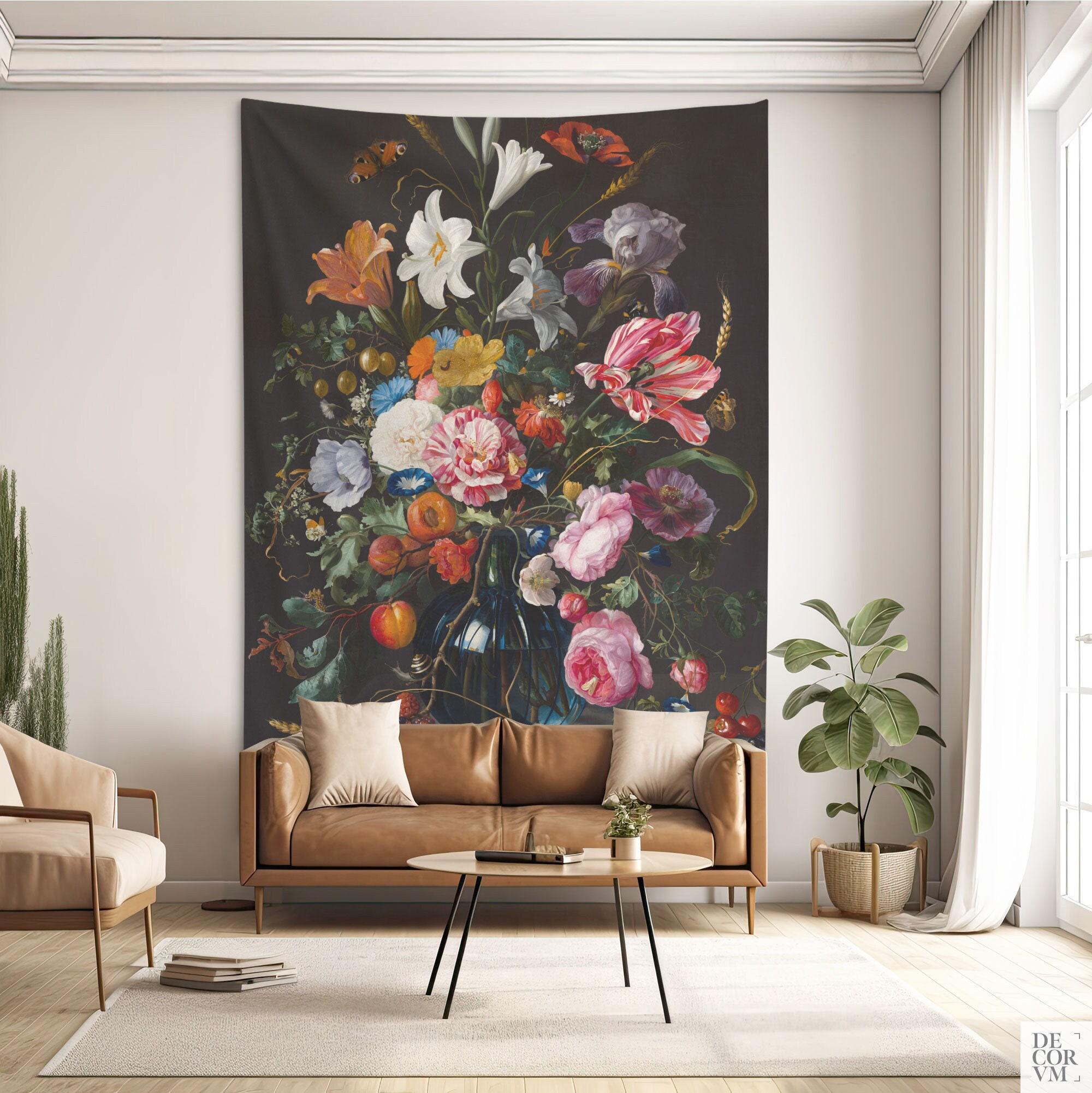 Dutch Floral Tapestry Black Background Flemish Still Life Painting Home Decoration Living Room Bedroom Dormitory Tapestry 100X70CM