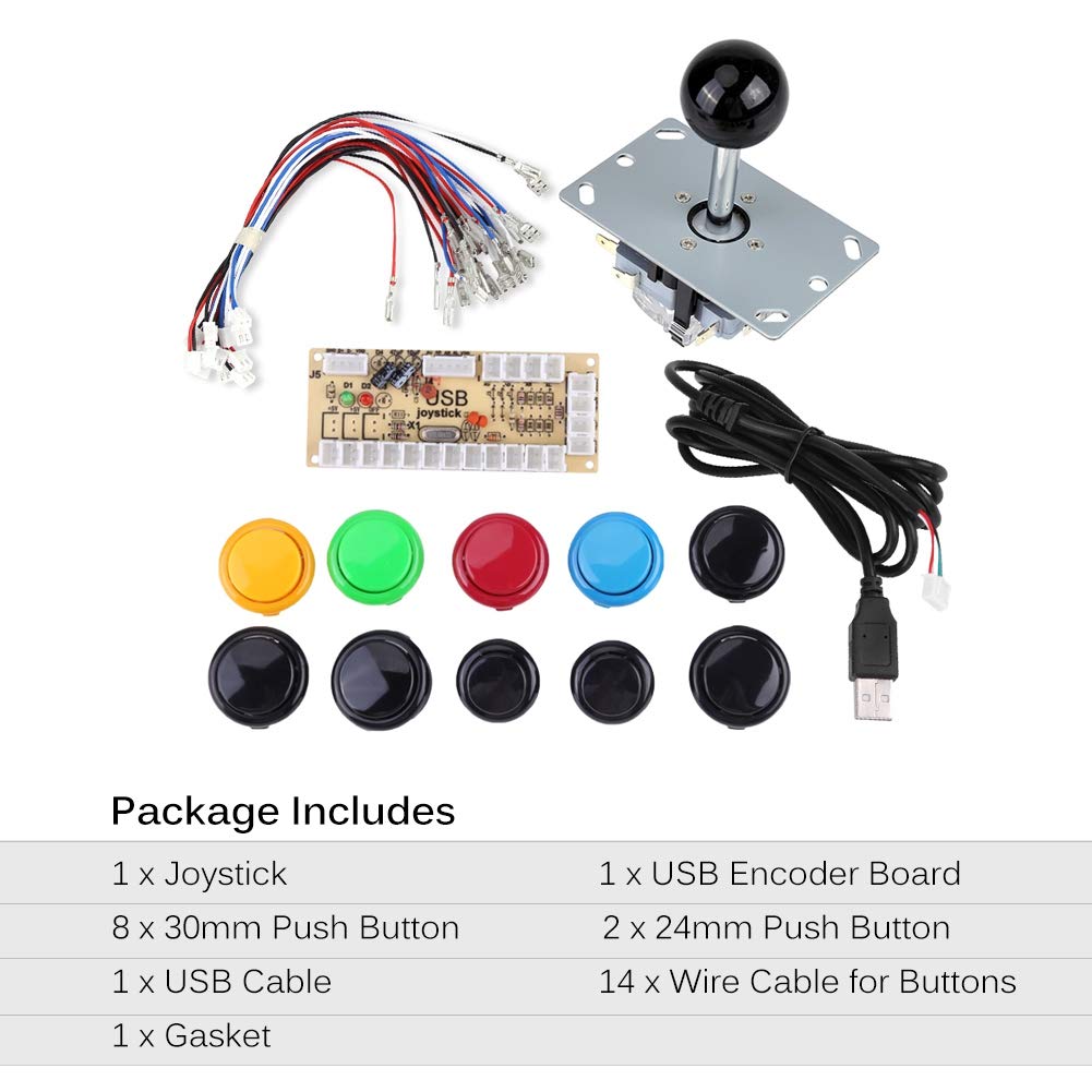 Hilitand Null Forsinkelse Arkadespill DIY Deler Sett med 10 Knapper + PC Spill Svart Joystick + USB-koder for MAME PC [videospill] [videospill]