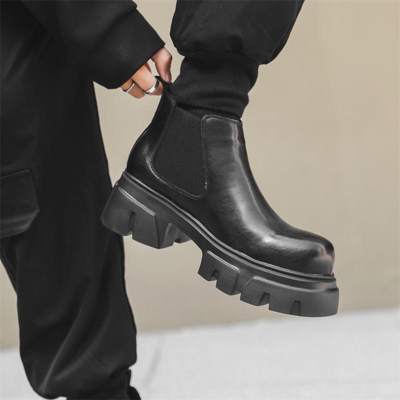 Inner Height Increasing Martin Boots Men's Winter Casual Thick-soled Smoke Boots One Pedal British Big Head Short Boots 16893-J
