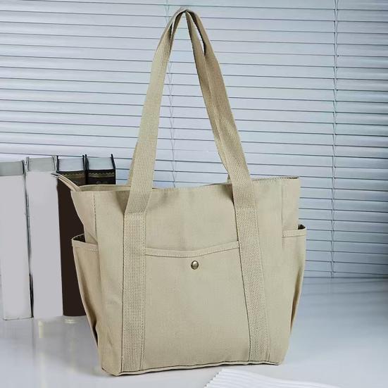 Women Canvas Shoulder Bag Heavy Duty Work Tote with Side Pockets Zip Closure Handbag for Travel Shopping Commuting Gym